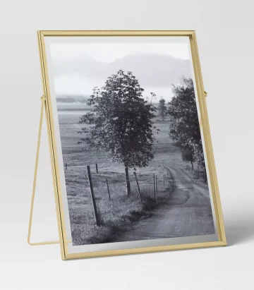 9" x 11" Float to 8" x 10" Linear Metal Easel Single Image Frame Brass: Modern Tabletop Display