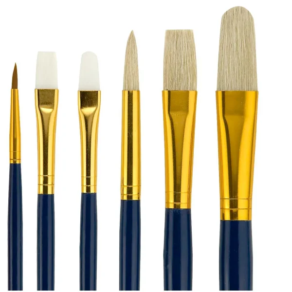 Economical Paint Brush Set No. 18 for Beginning Artists - Natural and Synthetic Bristle Assorted Set of 6 Paint