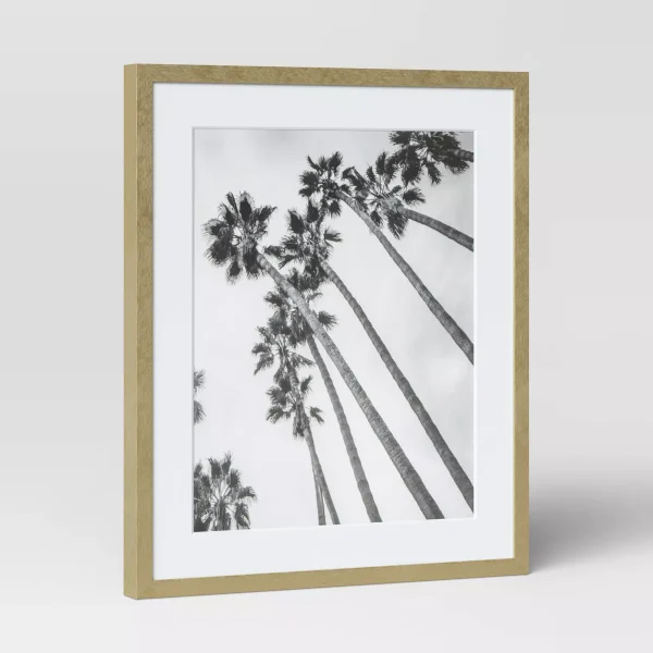 10.4" x 12.4" Matted to 8" x 10" Thin Metal Tabletop Frame Brass: Easel Back, Modern Decor