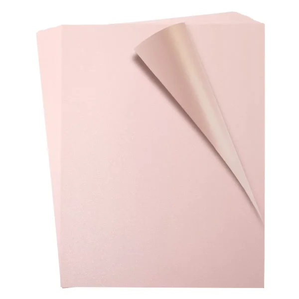 Paper Junkie 48 Sheets Pink Metallic Shimmer Cardstock Paper for Crafts, Double-Sided for DIY Cards, Weddings, Scrapbooking, 250gsm, 8.5 x 11 In